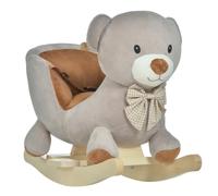 HOMCOM Caballito Balancín Bebé 18-36 Meses Forma de Oso 60x33x50 cm Gris | Caballo Balancín de Peluche Suave, con Sonido, Manillar, Reposapiés