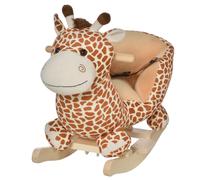 HOMCOM Caballito Balancín Bebé +18 Meses Balancín Peluche Madera con 32 Canciones Cinturón de Seguridad Girafa de Peluche 60x33x45cm