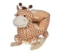 HOMCOM Caballito Balancín Bebé +18 Meses Balancín Peluche Madera con 32 Canciones Cinturón de Seguridad Girafa de Peluche 60x33x45cm Aosom España