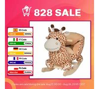 HOMCOM Caballito Balancín Bebé +18 Meses Balancín Peluche Madera con 32 Canciones Cinturón de Seguridad Girafa de Peluche 60x33x45cm marrón