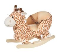 HOMCOM Caballito Balancín Bebé +18 Meses con 32 Canciones 60x33x45cm | Balancín Peluche, Madera, Cinturón de Seguridad, Girafa de Peluche