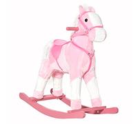 HOMCOM Caballito Balancín Bebé Balancín Peluche Caballo Madera para Niños +3 Años con Sonidos 74x28x65cm