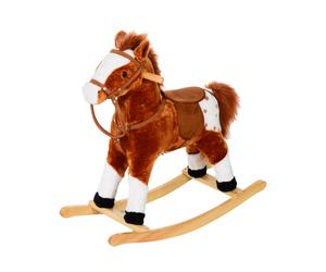 HOMCOM Caballito Balancín Bebé Balancín Peluche Caballo Madera para Niños de 3-6 Años con Sonidos 74x28x65cm Aosom España