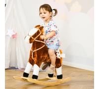 HOMCOM Caballito Balancín Bebé de Felpa Caballo Madera para Niños de 3-6 Años
