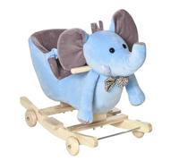 HOMCOM Caballito Balancín con Ruedas Forma de Elefante 60x35x45 cm Azul | Caballo Balancín, para Bebés de +18 Meses, Músicas Infantiles, Cinturón de Seguridad, Carga 60 kg