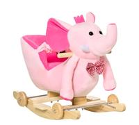 HOMCOM Caballito Balancín con Ruedas Forma de Elefante 60x35x45 cm Rosa | Caballo Balancín, para Bebés de +18 Meses, Músicas Infantiles, Cinturón de Seguridad, Carga 60 kg