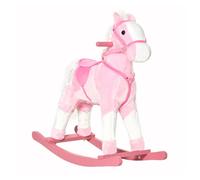 HOMCOM Caballito Balancín Bebé Balancín Peluche Caballo Madera para Niños +3 Años con Sonidos 74x28x65cm Rosa Aosom España