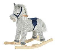 HOMCOM Caballito Balancín Infantil Sonidos 73x35x64cm Azul y Rayas Gris