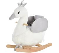 HOMCOM Caballito Balancín para Bebé Cisne Suave 60x33x59 cm Blanco y Gris | +18 Meses, Sonidos, Reposapiés, Cinturón
