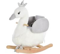 HOMCOM Caballito Balancín para Bebé de +18 Meses Suave con Forma de Cisne Sonidos Reposapiés y Cinturón 60x33x59 cm Blanco y Gris