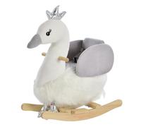 HOMCOM Caballito Balancín para Bebé de +18 Meses Suave con Forma de Cisne Sonidos Reposapiés y Cinturón 60x33x59 cm Blanco y Gris