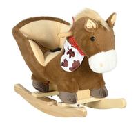 HOMCOM Caballito Balancín para Bebés 18-36 Meses Caballo Balancín con Sonidos de Animal Cinturón de Seguridad Manillar y Reposapiés Carga 40 kg 60x33x50 cm Café