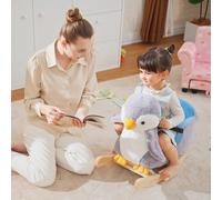 HOMCOM Caballo Balancín para Bebés +18 Meses Forma de Pingüino de Madera Músicas 60x33x50 cm Gris Aosom España