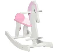 HOMCOM Caballito Balancín para Niños 1-3 Años 68x27x46,5 cm Blanco Rosa | Caballo de Juguete Mecedora de Madera, Manillar y Pedales, Carga 50 kg
