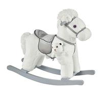 HOMCOM Caballito Balancín para Niños 18-36 Meses Caballo Mecedora Felpa Osito Peluche Sonidos de Relincho y Galope 65x26x55 cm Blanco Aosom España