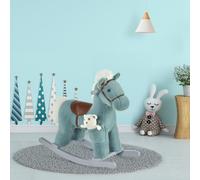HOMCOM Caballito Balancín con Felpa con Osito de Peluche para Niños 18-36 Meses Caballo Mecedora Sonidos de Relincho y Galope Base de Madera Asiento 35 cm Carga 30 kg 65x26x55 cm Rosa