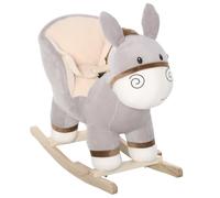 HOMCOM Caballito de Balancín en Forma de Asno para Bebé 61x34x58 cm Gris | Caballo Balancín, +18 Meses, Con Manillar, Cinturón de Seguridad y Reposapiés, Felpa Suave