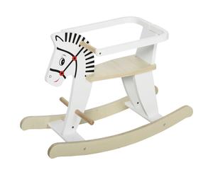 HOMCOM Caballito de madera cebra - Caballito de madera - Juguete de madera - asas Reposapiés Anillo de seguridad