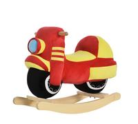 HOMCOM Caballito mecedor para niños 18-36 meses con forma de moto, caballito montable en madera y peluche, sonidos realistas, Max. 40kg, Rojo y Amarillo Aosom España