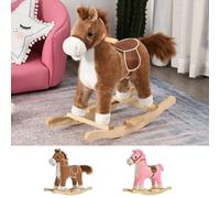 HOMCOM Caballo Balancín con Boca y Cola Móviles Música 36 a 72 Meses 65x32,5x61 rosa