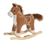 HOMCOM Caballo Balancín para Bebé +36 Meses Juguete de Felpa Suave Marrón y Estructura de Madera y Acero 65x32,5x61 cm Aosom España