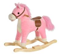 HOMCOM Caballo Balancín para Bebé 36-72 Meses Música 65x32,5x61 cm Rosa | Juguete Balancín de Felpa Suave, Relinchos, Sonidos de Galope, Boca y Cola Móviles