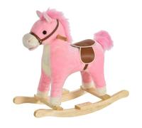 HOMCOM Caballo Balancín para Bebé de 36 a 72 Meses Juguete de Felpa Suave con Música Relinchos Sonidos de Galope 65x32,5x61 cm Rosa Aosom España