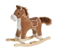 HOMCOM Caballo Balancín para Bebé +36 Meses Juguete de Felpa Suave Marrón y Estructura de Madera y Acero 65x32,5x61 cm Aosom España