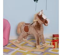 HOMCOM Caballo Balancín para Niños de +3 Años con Asas 74x33x62 cm Marrón | Caballo de Juguete, Estructura Metálica, Base de Madera de Álamo, Carga 40 kg