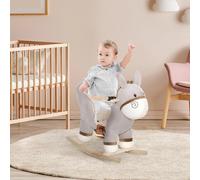 HOMCOM Caballito de Balancín en Forma de Asno Caballo Balancín para Bebé de +18 Meses con Manillar Cinturón de Seguridad y Reposapiés Felpa Suave 61x34x58 cm Gris