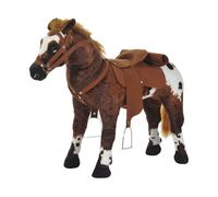 HOMCOM Caballo de Juguete Niños Mayores de 2 Años con Silla Sonidos Realistas y Estructura de Metal Carga 60 kg 85x28x60 cm Marrón