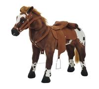 HOMCOM Caballo de Juguete Niños Mayores de 2 Años con Silla Sonidos Realistas y Estructura de Metal Carga 60 kg 85x28x60 cm Marrón