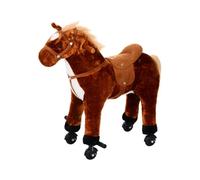 HOMCOM Caballo de Juguete para Niños de +2 Años Caballo de Juguete con Ruedas Sonidos y Estructura de Metal Carga 60kg 65x28x75 cm Marrón