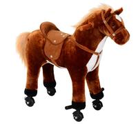 HOMCOM Caballo de Juguete para Niños de +2 Años Sonidos 65x28x75 cm Marrón | con Ruedas, Estructura de Metal, Carga 60kg