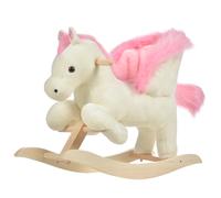 HOMCOM Caballo mecedor blanco y rosa con sonidos y estructura en madera de álamo para niños 18-36 meses, 70x28x57cm