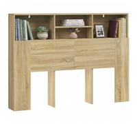 Homcom cabecero de cama 140 cm con almacenaje, cabezal de cama con 4 compartimentos abiertos, cabecero moderno para dormitorio, roble
