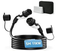 HOMCOM Cable de carga tipo 2 EV, 11 kW, 16 A, modo 3, 3 fases, 5 m, incluye paño de limpieza y bolsa de transporte, cable de carga rápida para Wallbox y estación de carga (EVS/PHEV)