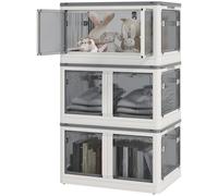 HOMCOM Caja de almacenaje de plástico set de 3 con ruedas cajas plegables de almacenaje, apilables armario organizador para juguetes, ropa, libros blanco, 60cm x 42cm x 34cm