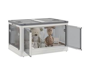 HOMCOM Caja de Almacenamiento Apilable con Tapa 69L Caja Organizadora Plegable con Ruedas Contenedor de Plástico con Acceso a 5 Lados 60x42x34 cm Blanco