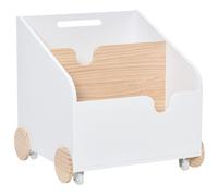 HOMCOM Caja de Almacenamiento de Juguetes de 2 Secciones con Ruedas Asa Carrito de Madera Infantil para Habitación de Niños 40x43x43 cm Aosom España