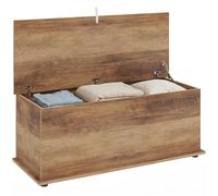 HOMCOM Caja de almacenamiento, sofá de almacenamiento con tapa plegable y bisagras de seguridad, sofá, pasillo, dormitorio, sala de estar, 100 x 40 x 40 cm, grano de madera marrón