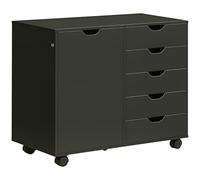 HOMCOM - Caja de escritorio móvil con 5 cajones y 1 puerta, estante ajustable, armario de escritorio, caja de almacenamiento con ruedas, para documentos y papelería, 78 x 40 x 66,5 cm, color negro