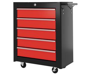 HOMCOM Caja de herramientas, armario de herramientas, con ruedas, 5 cajones, chapa de acero, Negro+Rojo