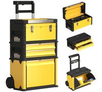 HOMCOM Caja de Herramientas con Ruedas Apilable Mango Telescópico Amarillo Yellow