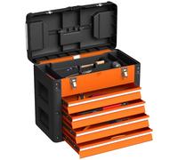 HOMCOM Caja de herramientas vacía, 49,7 x 25,3 x 40,7 cm, caja de herramientas con 4 cajones, compartimento de almacenamiento superior, asa de acero, color naranja
