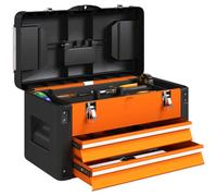 HOMCOM Caja de Herramientas Vacía con 2 Cajones Naranja | Maletín de Herramientas Resistente, Asa de Transporte, Caja para Hogar y Taller