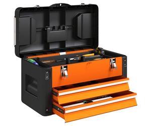 HOMCOM Caja de herramientas vacía, resistente, con 2 cajones, asa, caja de herramientas para el hogar, taller, color naranja