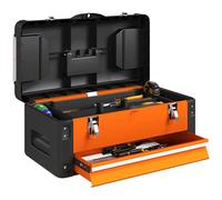 HOMCOM Caja de herramientas vacía, resistente, con cajón, compartimentos, asa, caja de herramientas para herramientas, hogar, taller, color naranja