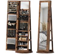 HOMCOM Caja joyas giratoria espejo 360° 55x55x161cm Marrón rústico