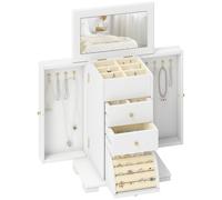 Homcom Caja Joyero De 4 Niveles Con 2 Cajones Espejo Puertas Laterales Blanco
